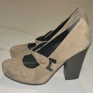 Calvin Klein Mary Jane Faux Suede Taupe Block Heel